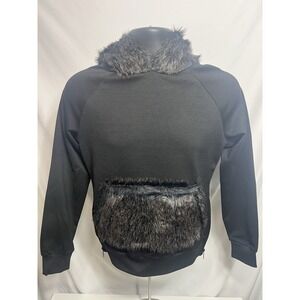 Riflessi Black Hoodie Faux Fur Trim Hood & Pocket Zipper Sides NWT Men's medium